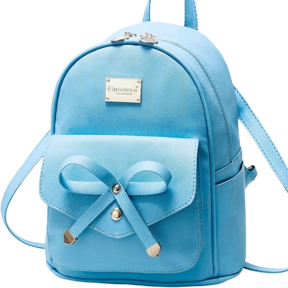IHayner Handbags - Sky Blue Leather Mini Backpack with Bow